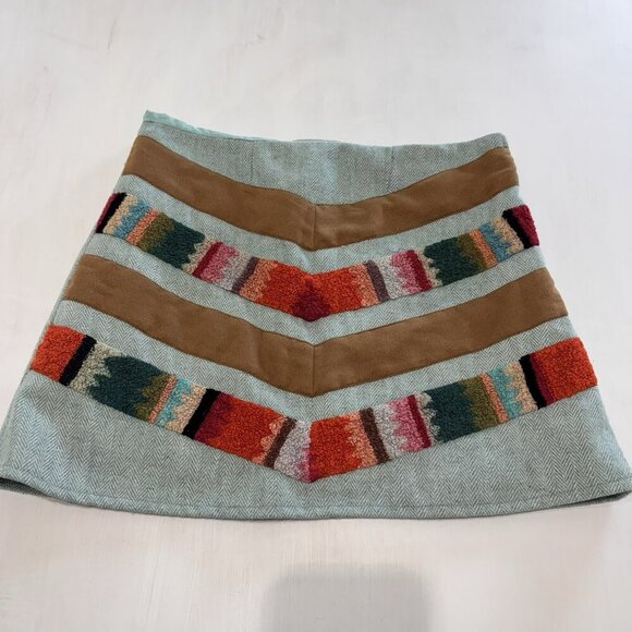 Judith March Mini Skirt Large L Wool Tweed Aztec Western Festival Hipster - Picture 1 of 7